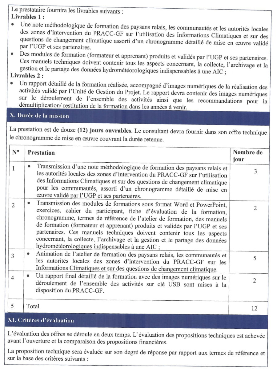 Termes de références pour le Recrutement d'un Consultant National pour la formation des paysans relais, les communautés et les autorités locales des zones d'intervention du PRACC-GF | Page 5